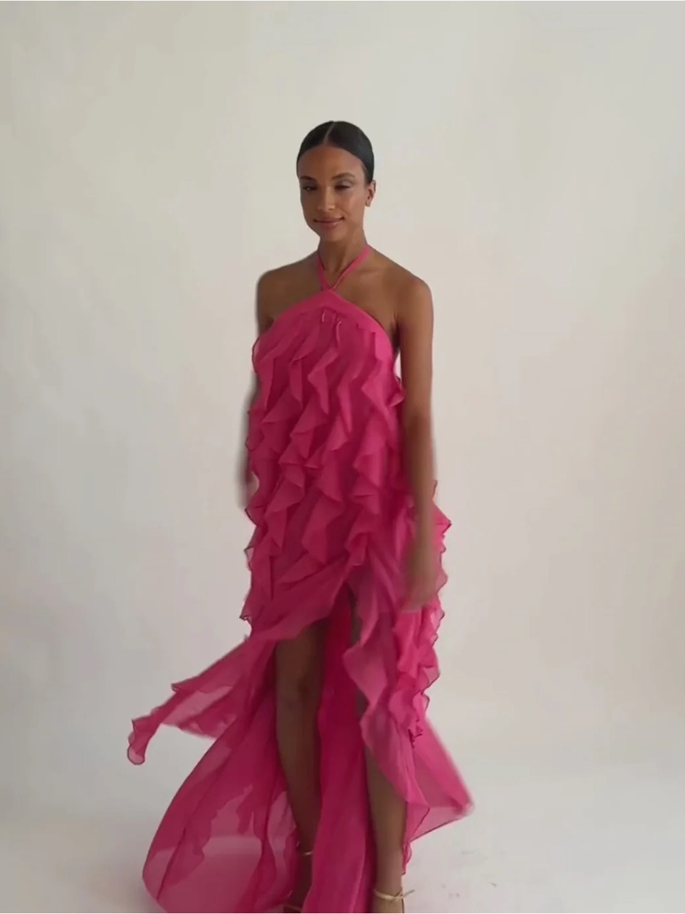 PatBO Hot Pink Ruffled Halter Maxi Dress - Picture 3 of 3